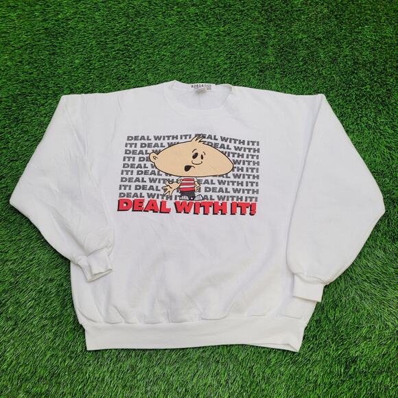 Vintage 80s Funny Cartoon Sweatshirt XL 24x26 Cropped USA - Picture 1 of 13